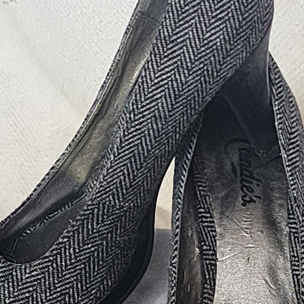 Candie's Grey Black Tweed SeeMe 3" Peep Toe Non Slick Sole Dress Pumps Size 7M - Picture 3 of 16